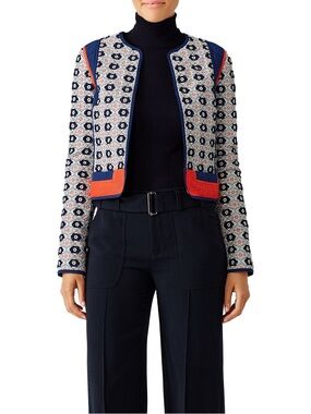 Tory Burch Rainford Daisy-Jacquard Cropped Jacket Size 6